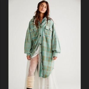 Free People plaid long Ruby flannel jacket oversized size M fits like XL New